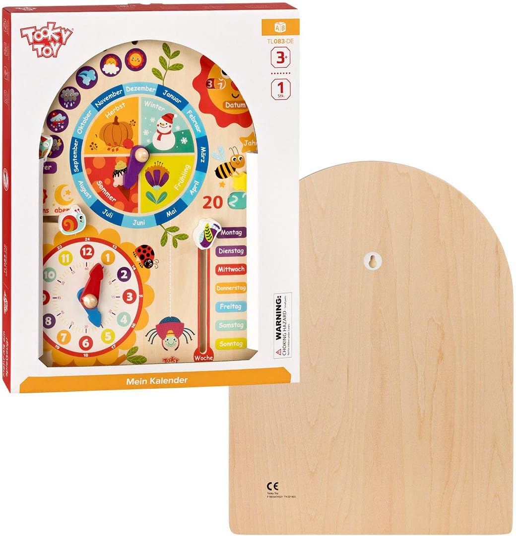 Tooky Toy Kalenderuhr Jahresuhr - Kinder Lernuhr - Holz Spielzeug Lern-Spielzeug - Uhr - Jahreszeite