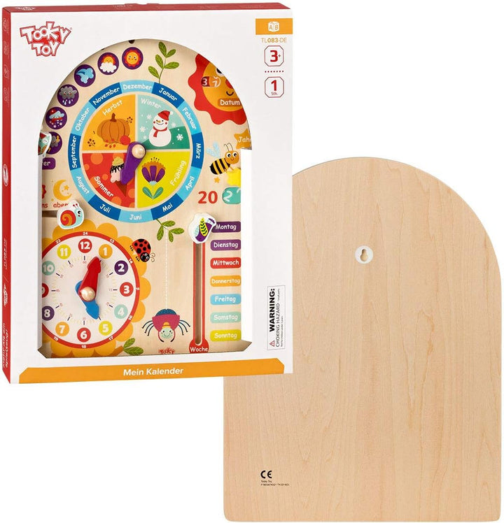 Tooky Toy Kalenderuhr Jahresuhr - Kinder Lernuhr - Holz Spielzeug Lern-Spielzeug - Uhr - Jahreszeite