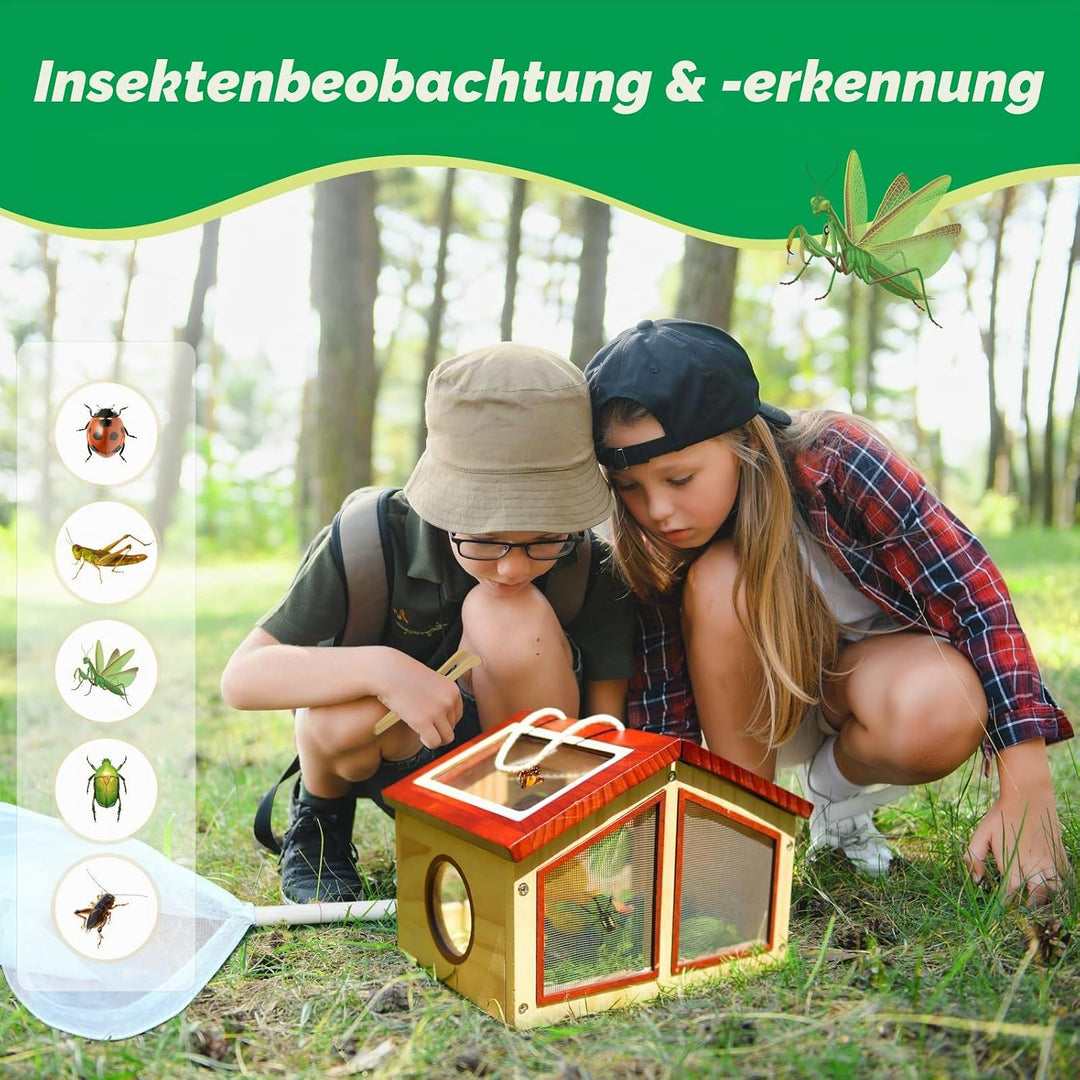 Kinder Forscherset & Bug Catcher für Kinder, Outdoor-Spielzeug mit tragbaren hölzernen Bug Habitat,