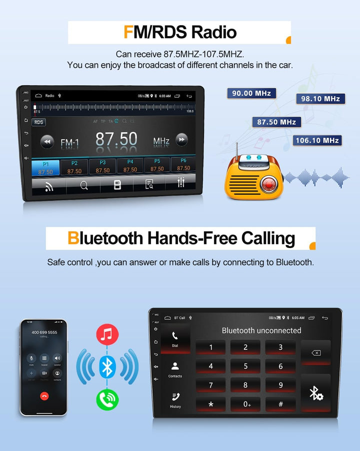 CAMECHO 2G+64G Android 13 Autoradio mit Navi für Hyundai i10 (2007-2013),Doppel Din Autoradio mit Ca