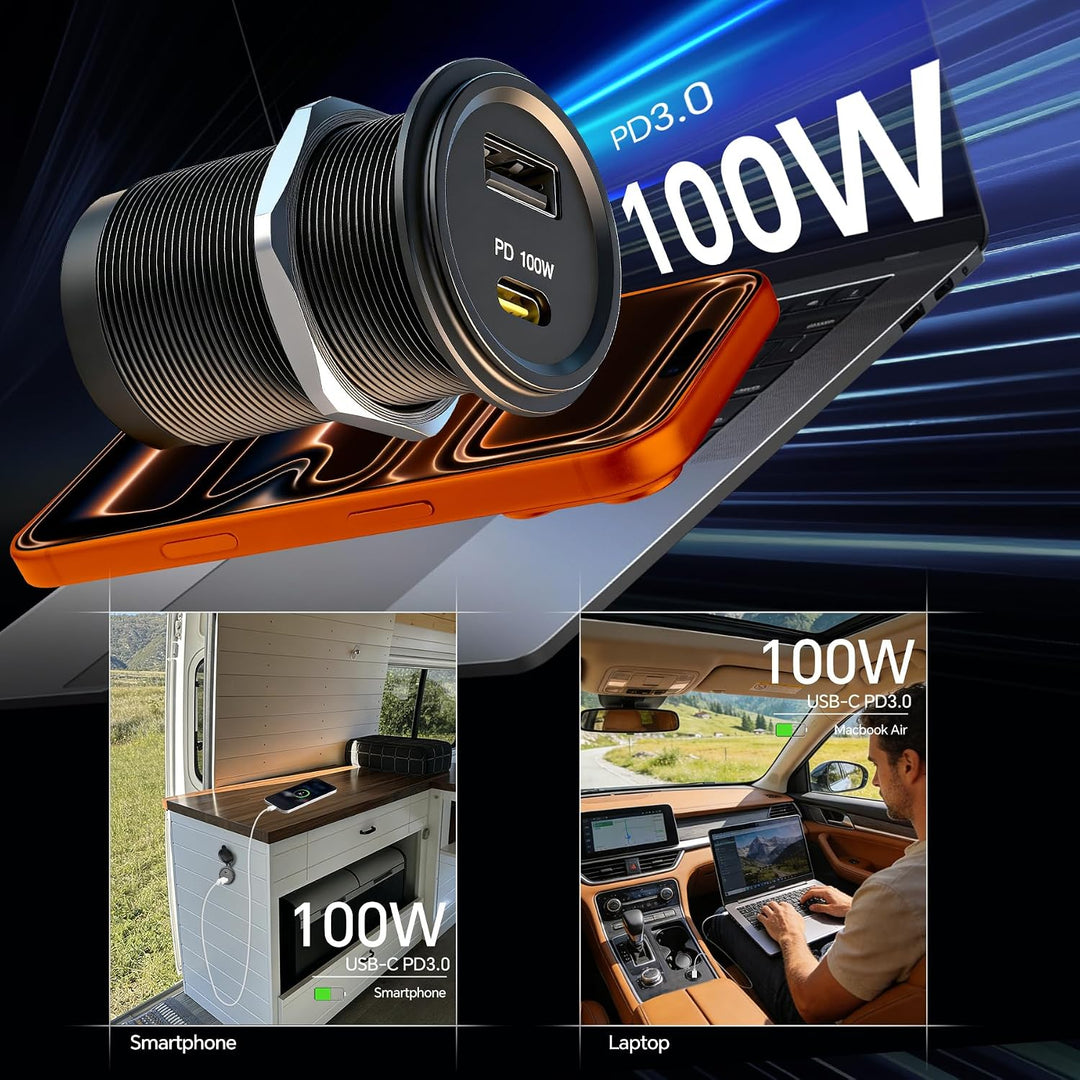 acegoo 12V USB C Steckdose 100W PD &amp; 18W QC, Wohnmobil Auto USB Dose Buchse 12 Volt KFZ Wasserdicht