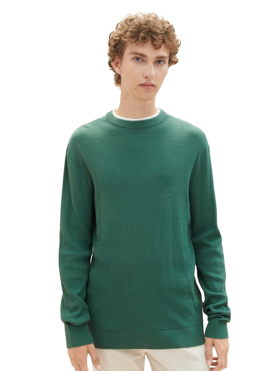TOM TAILOR Denim Herren Denim 2-in-1 Pullover mit unterlegtem Kragen L 10778-hunter Green, L 10778-h