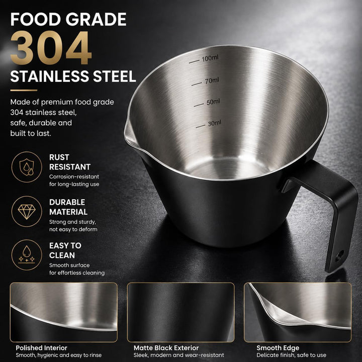 4 Stück Espresso Messbecher 100ml Klein Espresso Kännchen Kaffee Messglas