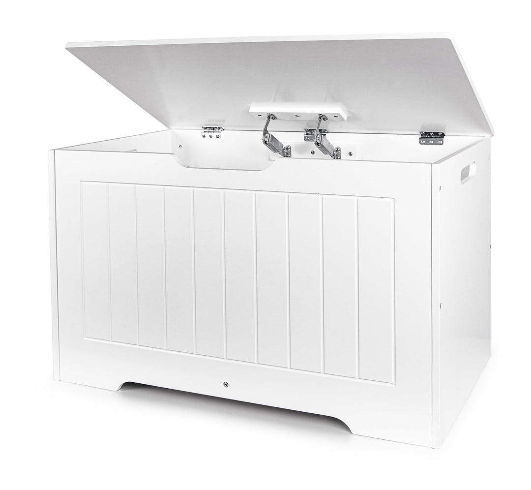 Leomark Weisse Aufbewahrungsbox mit Deckel DECORIA Spielzeugtruhe aus Holz, Kinderbank und Stauraum,