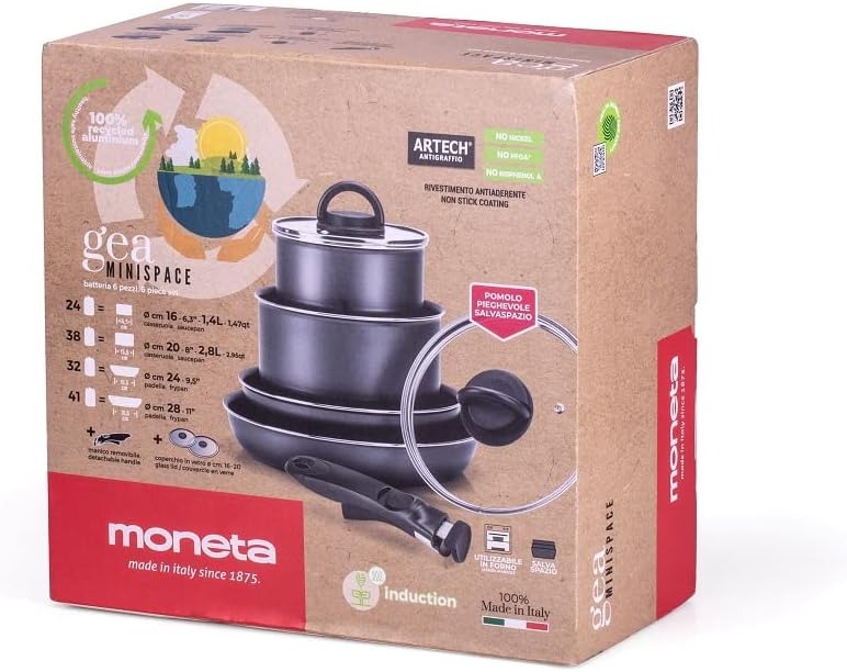 Moneta Gea Minispace 6 Stück Akku mit abnehmbarem Griff, 100% recyceltes Aluminium, auch für Indukti