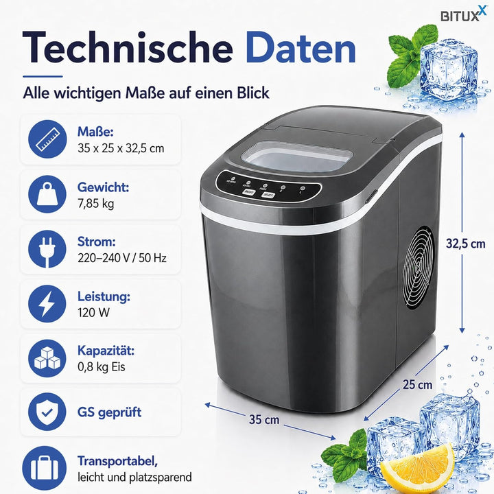 Eiswürfelmaschine Eiswürfelbereiter Eiswürfel Ice Maker EIS Maschine Icemaker, Dunkelgrau