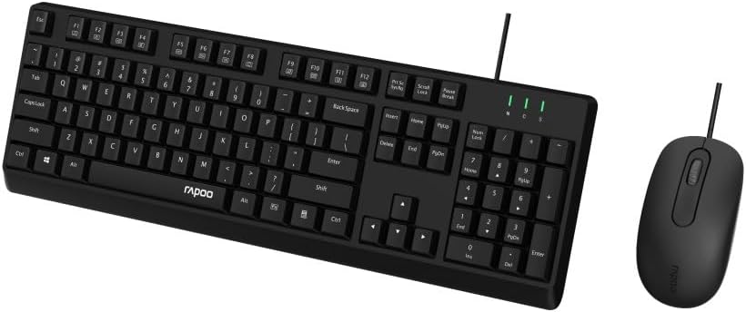 Rapoo NX1500 Tastatur Maus Set Kabelgebunden - Bequeme PC-Tastatur mit Kabel und 1000 DPI PC-Maus Be