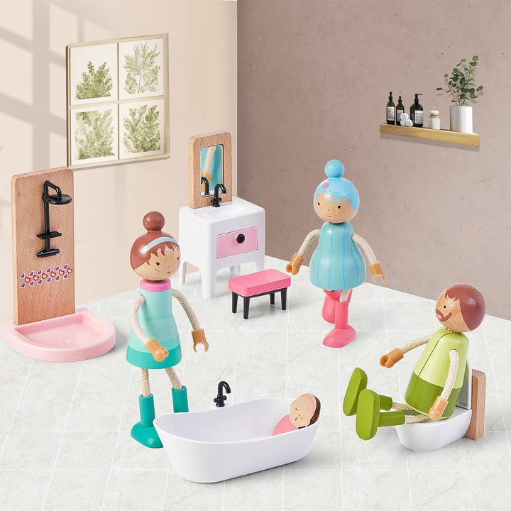 Giant bean Puppenhaus Möbel Set aus Holz, 36 Teilig, Puppenhaus Zubehör, Spielmöbel, Spielzeug für J