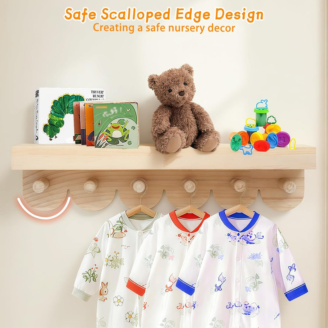 Wandregal Holz Kinderzimmer, 3PCS Bücherregal Kinder Wand mit Holzhaken,Schweberegal ideal für Büche