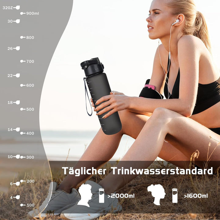 AOPREL Trinkflasche 1l, Wasserflasche BPA-Frei aus Tritan, Sport Trinkflasche Kohlensäure geeignet,