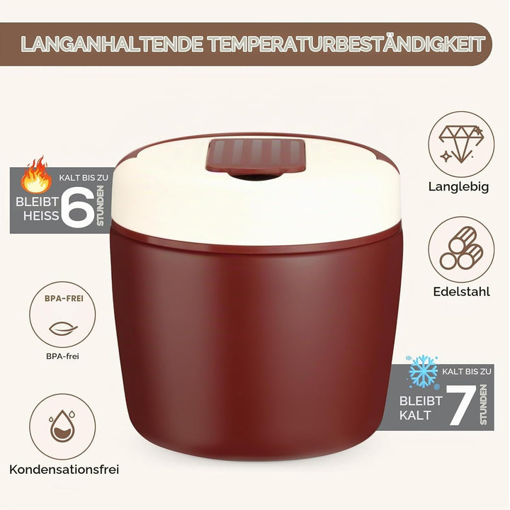 Cozary Thermobehälter für Essen 1200ml, Edelstahl 304 mit Löffel, Absolut Dicht, Hält 7 Stunden Heis