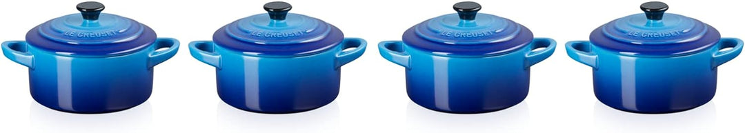 Le Creuset 4er-Set Mini Cocottes aus Steinzeug, je 200 ml, 10 x 5 cm, Azure, 79212102200100, Azure