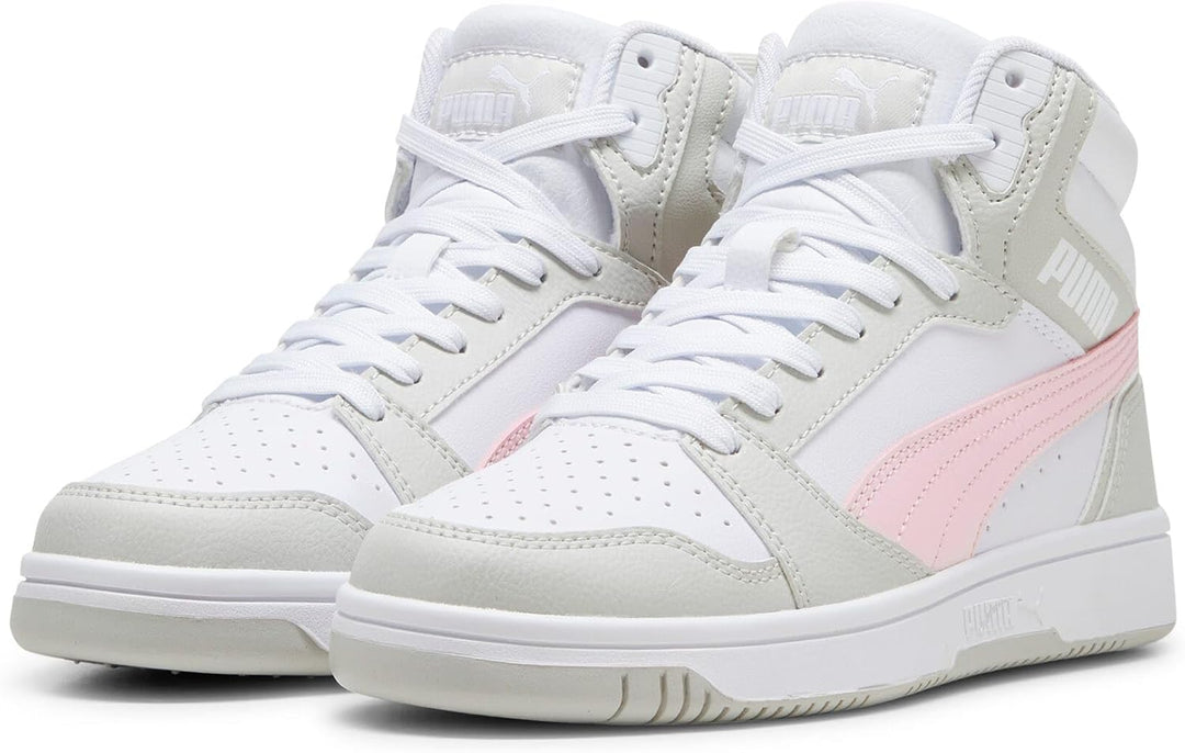 PUMA Unisex Kinder Rebound V6 Mid Jr Sneaker 35.5 EU Puma White Frosty Pink Sedate Gray, 35.5 EU Pum