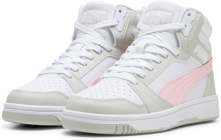 PUMA Unisex Kinder Rebound V6 Mid Jr Sneaker 35.5 EU Puma White Frosty Pink Sedate Gray, 35.5 EU Pum