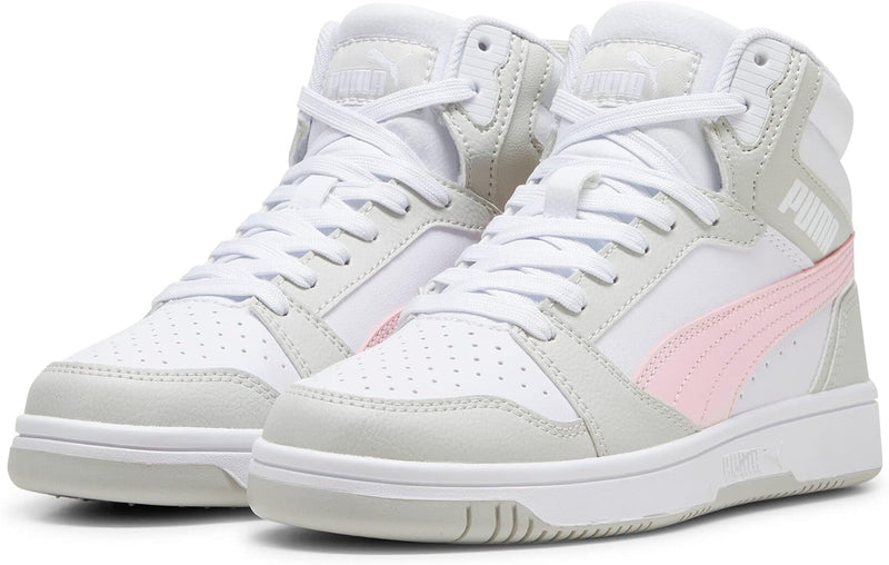 PUMA Unisex Kinder Rebound V6 Mid Jr Sneaker 38.5 EU Puma White Frosty Pink Sedate Gray, 38.5 EU Pum