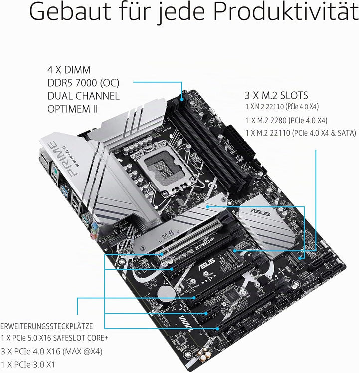 ASUS Prime Z790-P Gaming Mainboard Sockel Intel LGA1700 (ATX, PCIe 5.0, DDR5 Speicher, 3x M.2, HDMI,