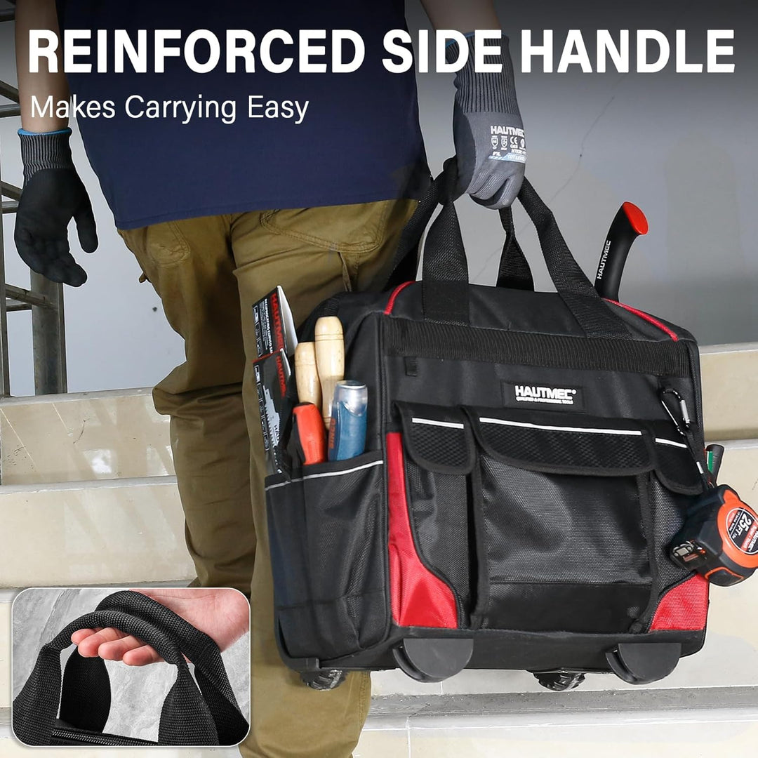 HAUTMEC Professional 37cm Wide Mouth Rolling Tool Storage Organizer Bag mit Teleskopgriff und übergr