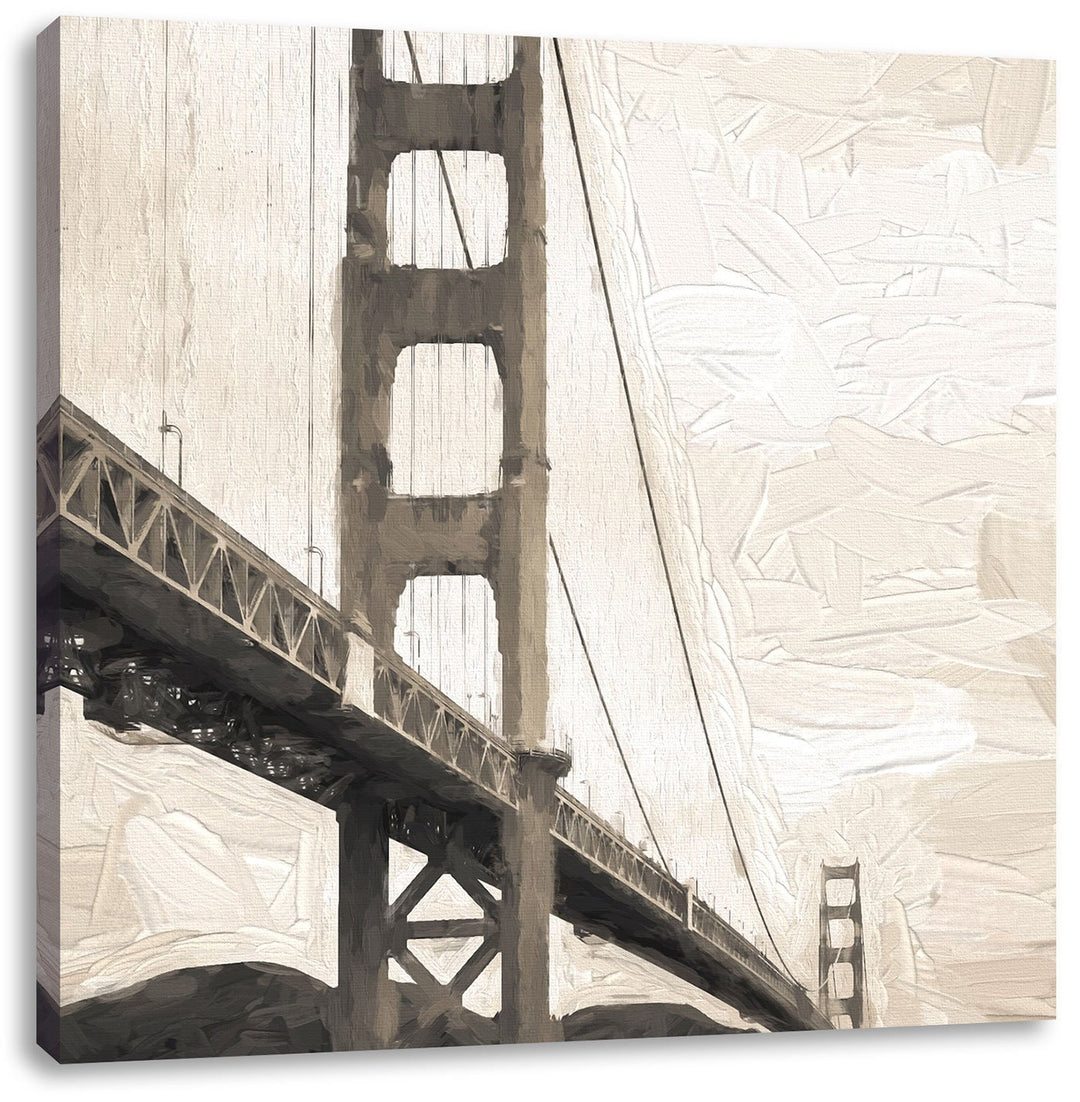 Pixxprint Blick auf Brücke in San Francisco Pinsel Effekt, Format: 70x70 auf Leinwand, 70x70