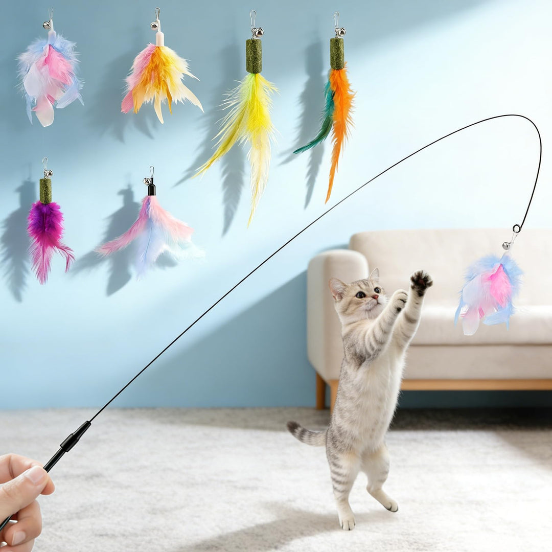 VavoPaw 6-in-1 Interaktiv Katzenspielzeug für Wohnungskatzen, 33,5" Katzen Spielzeug Spielstab mit F