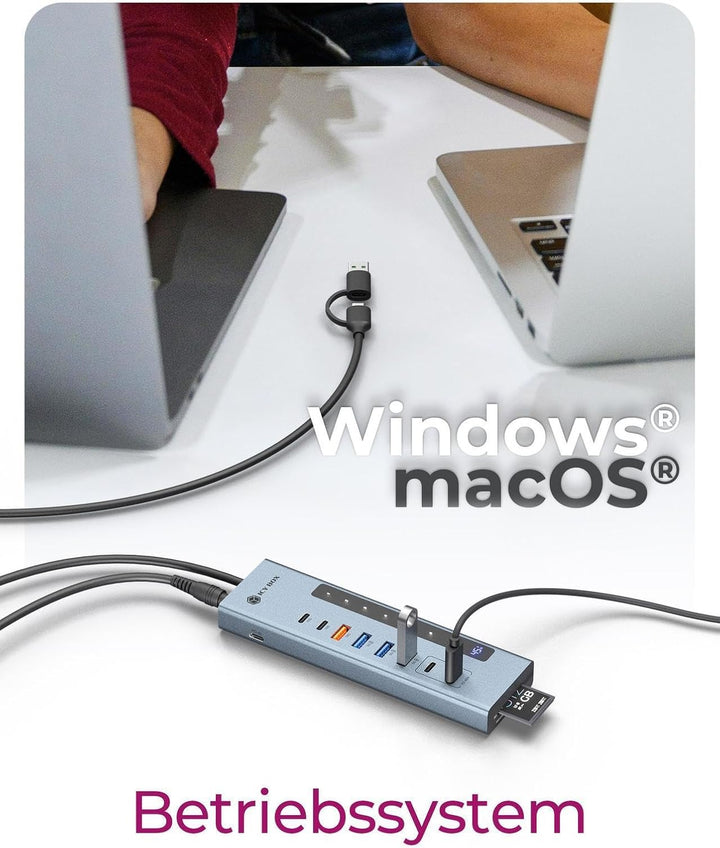 ICY BOX (11-in-1) USB-C Hub mit Kartenleser, 2X USB-C &amp; 1x USB-A (10 Gbit/s), 3X USB-A (5 Gbit/s), 1
