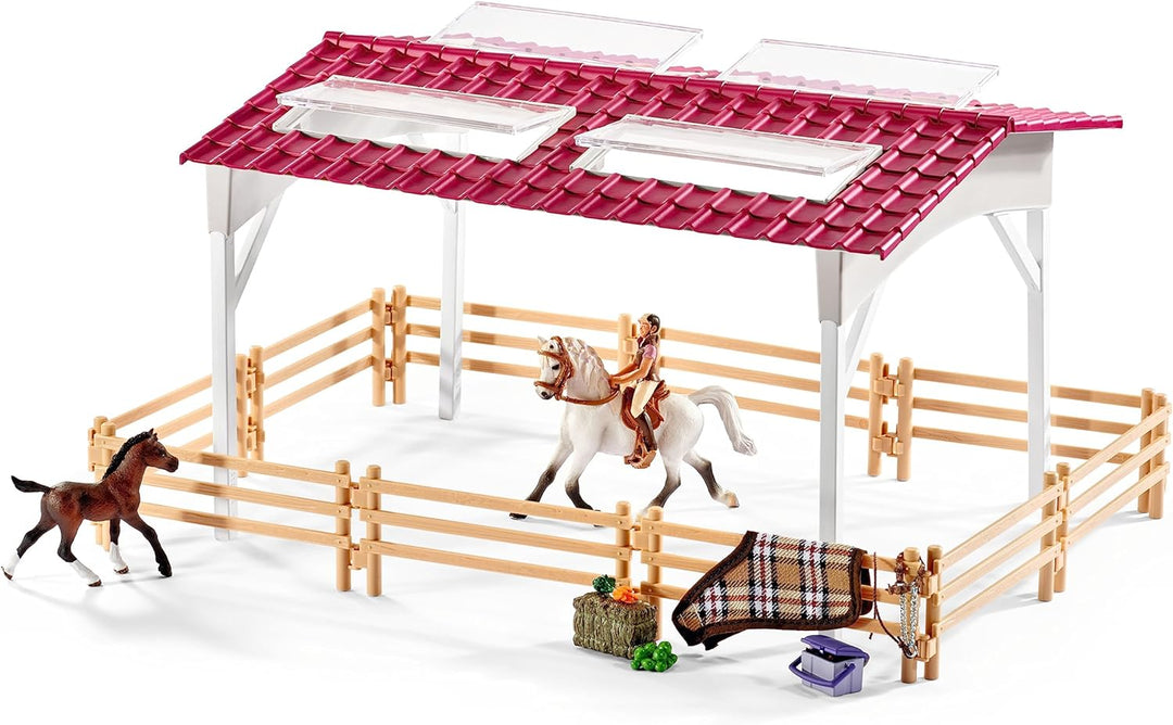 Schleich 42344 Reiterhof mit Reiterin und Pferden, für Kinder ab 3+ Jahren, FARM WORLD, Spielset alt