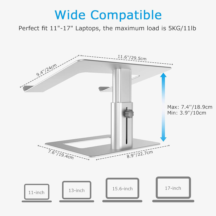 BoYata Laptopständer, Höhenverstellbarer Laptop Riser, Belüfteter Aluminium Notebookhalter für Schre