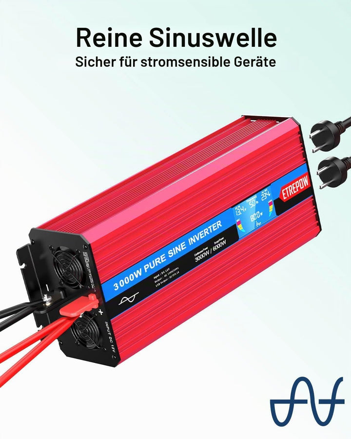 3000W/6000W Wechselrichter 12V auf 230V Reiner Sinus Spannungswandler Konverter Pure Sine Wave Power