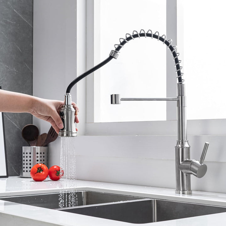 Wasserhahn Küche Ausziehbar, Hochdruck Küchenarmatur mit Brause und hohem Bogen, Mischbatterie Küche