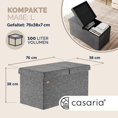 Casaria® Sitzbank mit Stauraum 80x40x40cm Dunkelgrau Deckel Klappbar Gepolstert Faltbar 100L Stoff S