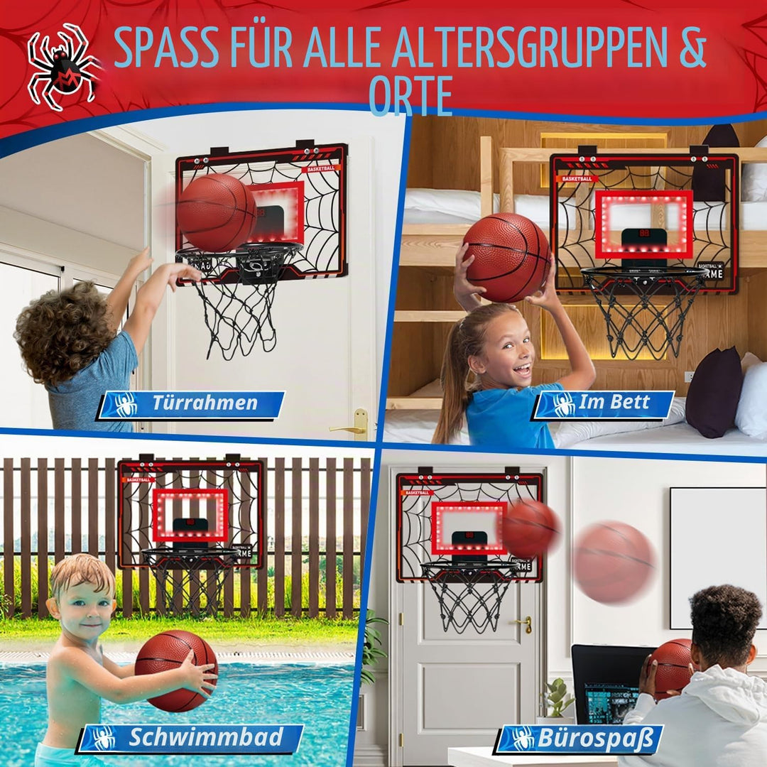 Basketballkorb Indoor Kinder, LED-Licht Mini Basketballkorb mit 3 Bällen & Elektronische Anzeigetafe