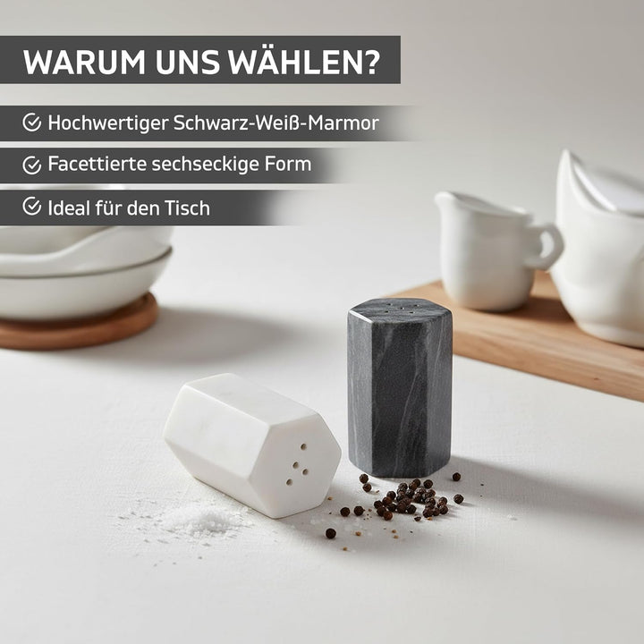 GoCraft Salz- und Pfefferstreuer-Set, handgefertigt, weisser und schwarzer Marmor-Gewürzstreuer für