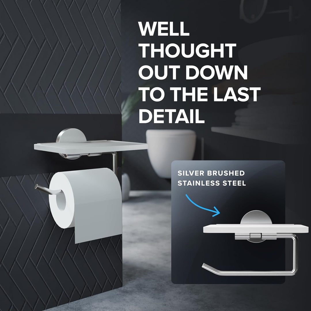 ovimar Toilettenpapierhalter Helnaes Papierrollenhalter mit Glasablage Silber | Klopapierhalter zum