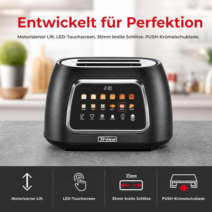 Trisa Toast IT! Digitaler Toaster 2 Scheiben 800W – Moderner Touchscreen Toaster mit Brötchenaufsatz