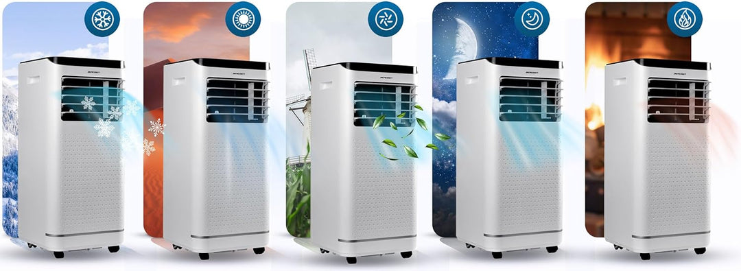 Berdsen Mobiles Klimagerät 9000 BTU - 4-in-1 mit Lüfter, Entfeuchter, Schlafmodus - Tuya Smart App -