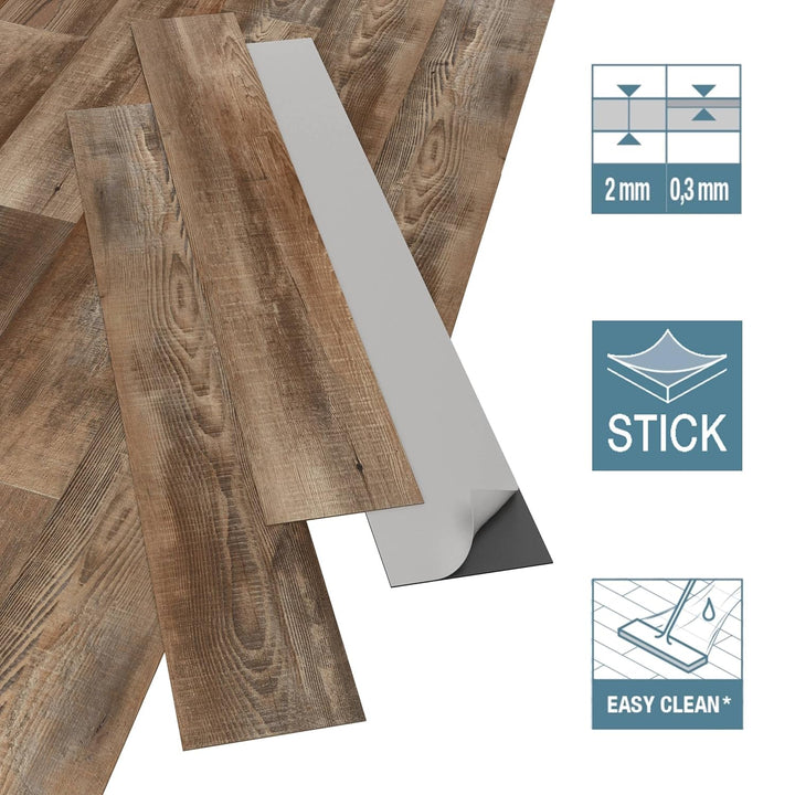 ARTENS - PVC Bodenbelag ROBESA - Selbstklebende Vinyl-Dielen - Vinylboden - Holz-Effekt - Dunkelbrau