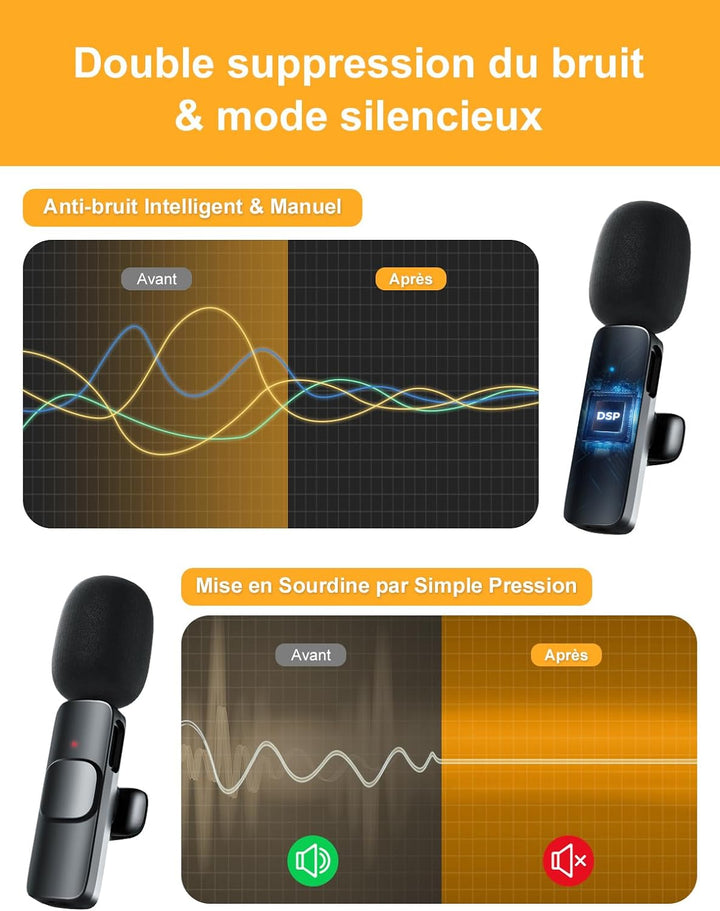 Moman Lavalier-Funkmikrofon-Ansteckmikrofon-Lightning-Kabellos 2.4GHz Auto Noise Canceling Wireless