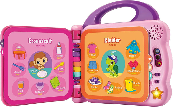 VTech Baby Mein 100-Wörter-Buch pink – Interaktives Bilderbuch zum Lernen erster Wörter mit 12 bilin