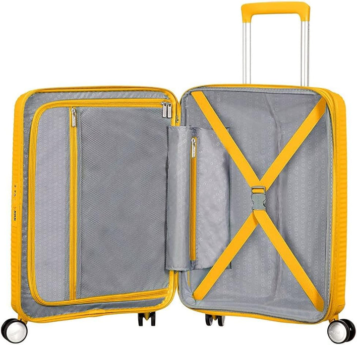 American Tourister Soundbox - Spinner S Erweiterbar Handgepäck, 55 cm, 41 L, Gelb (Golden Yellow) Ge