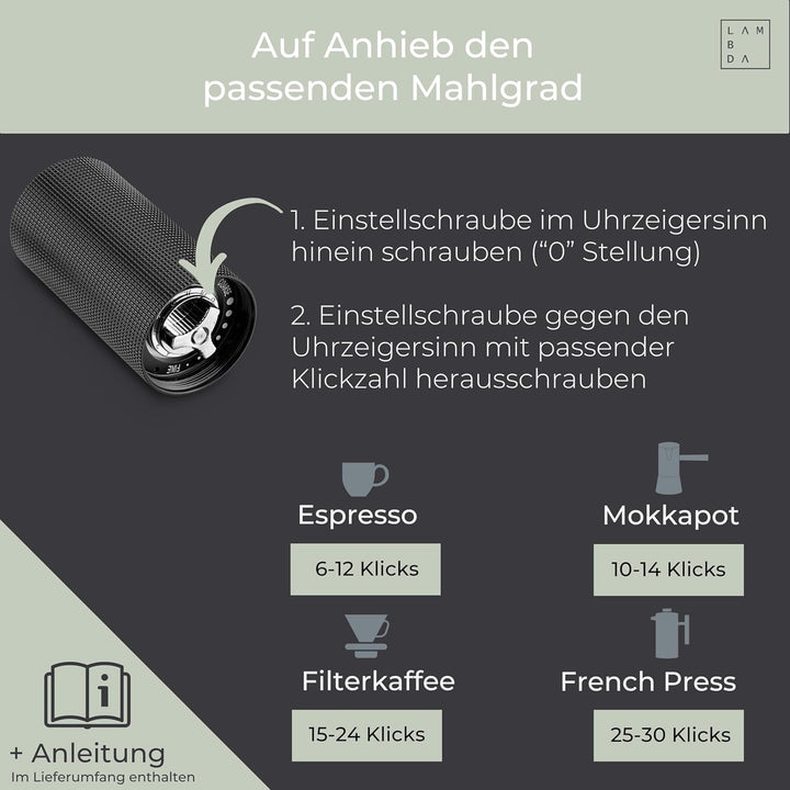 LAMBDA COFFEE® TERRA SIGMA I Espressomühle mit 108 einstellbaren Mahlgraden mit 0,055mm Einstellpräz