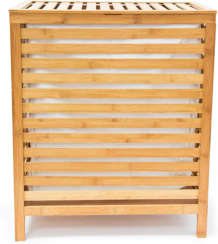 Relaxdays Wäschetruhe, Bambus, HxBxT: 60 x 50,5 x 35,5 cm, herausnehmbarer Wäschesack, Volumen 100 l
