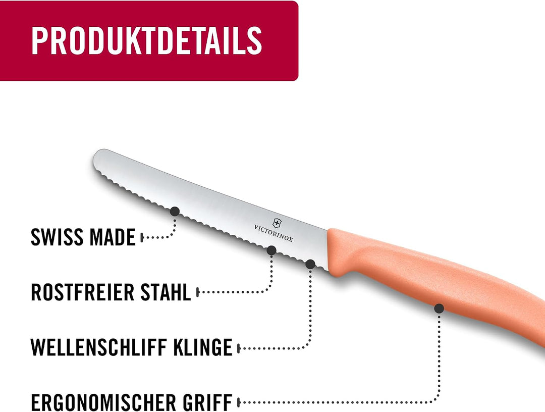 Victorinox Swiss Classic, Frühstücksmesser, Brötchenmesser Set, 6teilig, Scharfe Klinge, Wellenschli