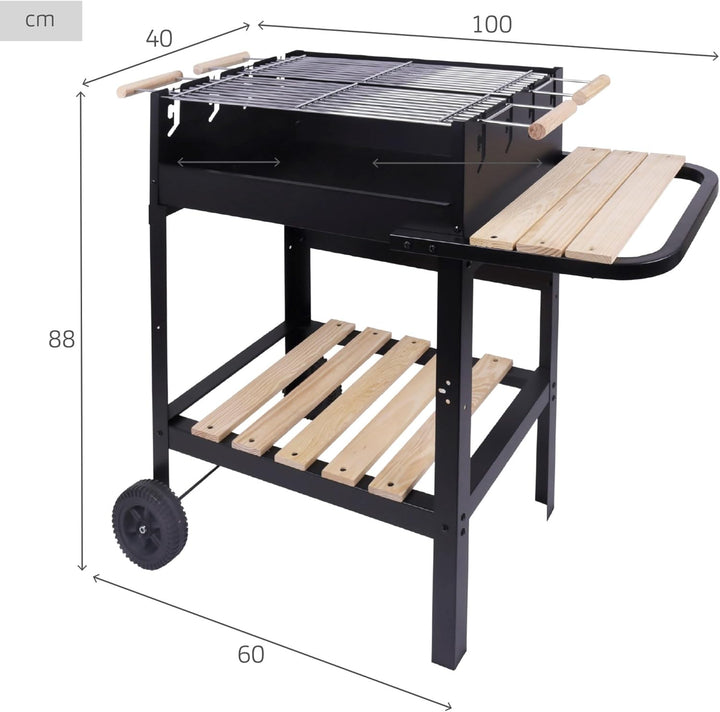AKTIVE 52975 Holzkohle- und Holzkohlegrill mit doppeltem Grill, 100,5 x 40 x 88,5 cm, 3 höhenverstel