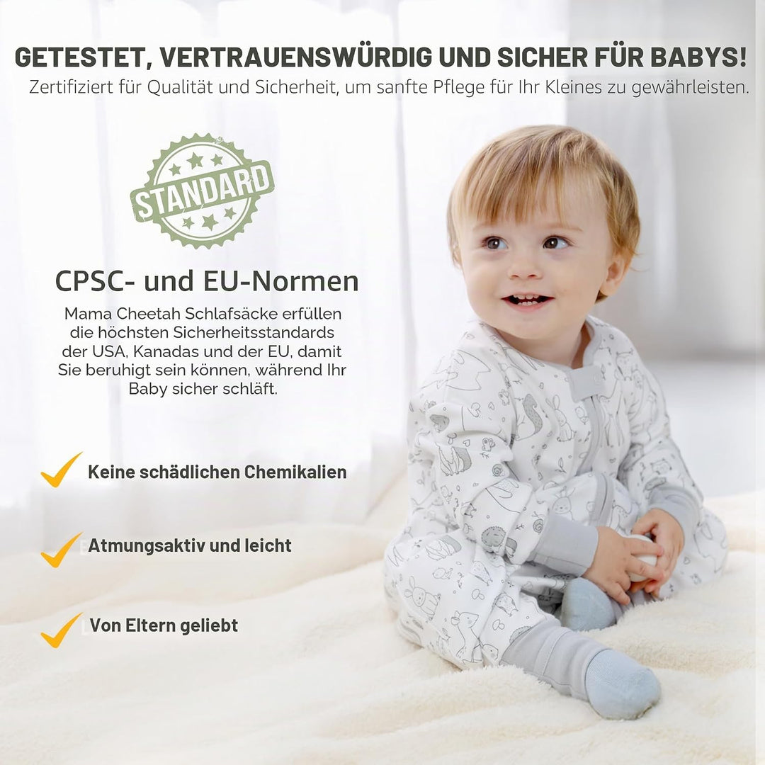 Mama Cheetah Baby Schlafsack, Bio-Baumwolle, Tragbare Babydecke, Schlafsack mit 2-Wege-Reissverschlu
