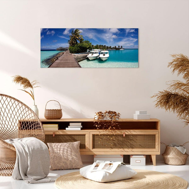 Wandbilder Dekoration Wohnzimmer Maledische Insel Archipel Ozean Hütte Bilder auf Leinwand 120x50cm