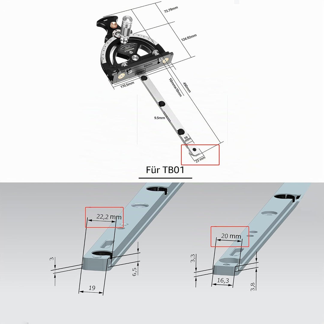 HONGDUI HD-TB01 Miter Bar Slider Aluminiumlegierung, Universal Gehrungsstange Tischkreissäge für T-S