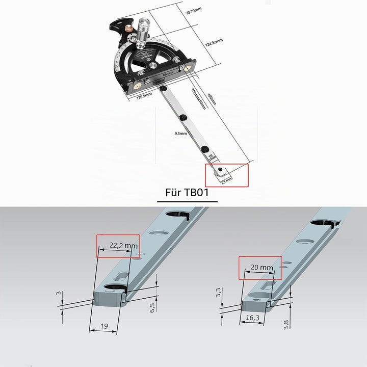 HONGDUI HD-TB01 Miter Bar Slider Aluminiumlegierung, Universal Gehrungsstange Tischkreissäge für T-S