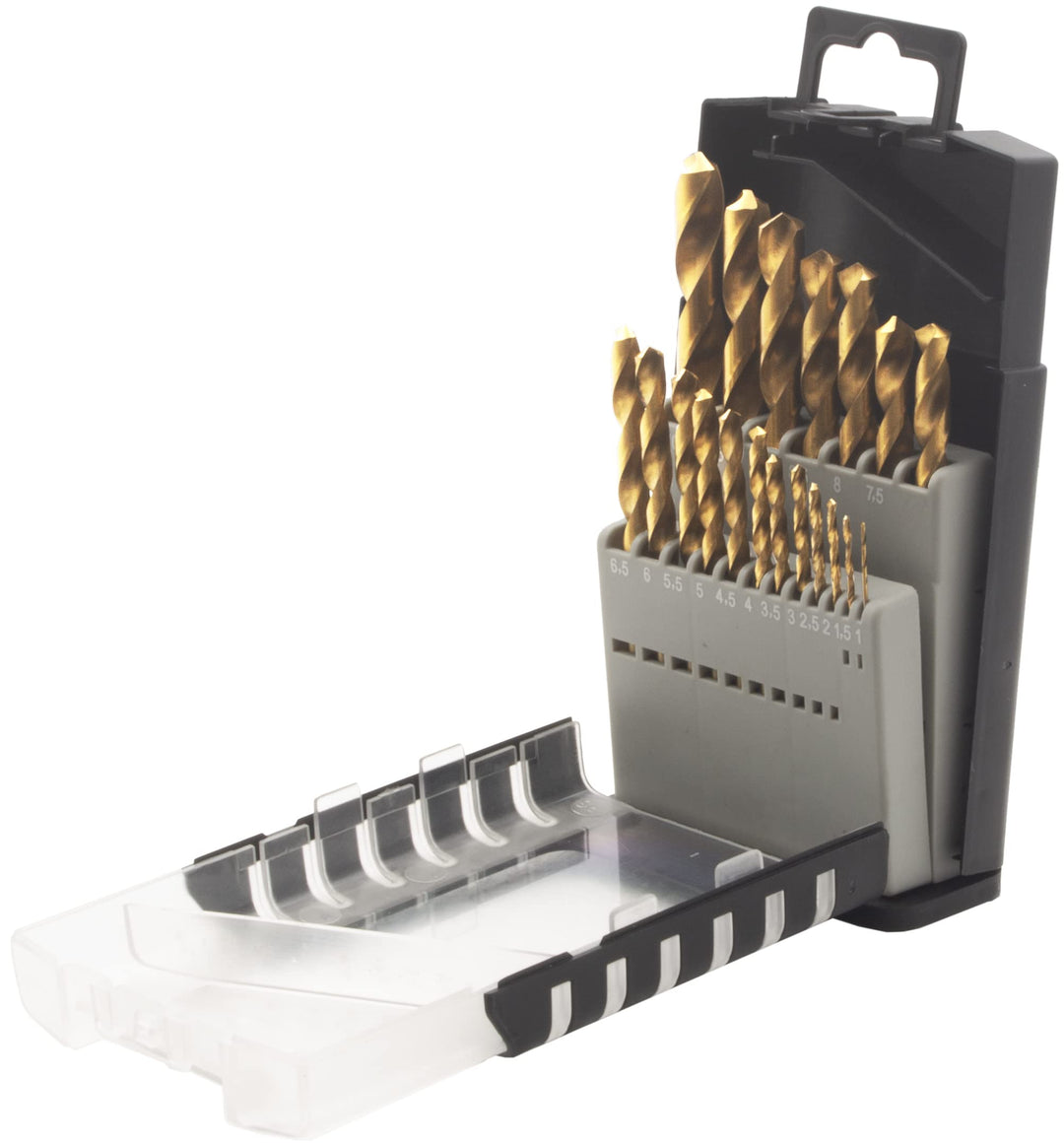 Krino 01170301 HSS-G TiN Geschliffene Bohrer Titan, Set 19 Stück, Stahl