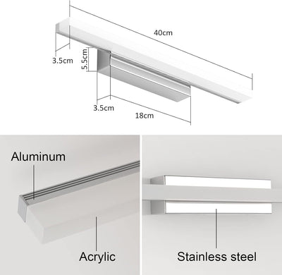 Klighten 9W 40cm LED Spiegelleuchte Bad, IP44 Badleuchte Badlampe Wand, Spiegellampe Badezimmer Lamp