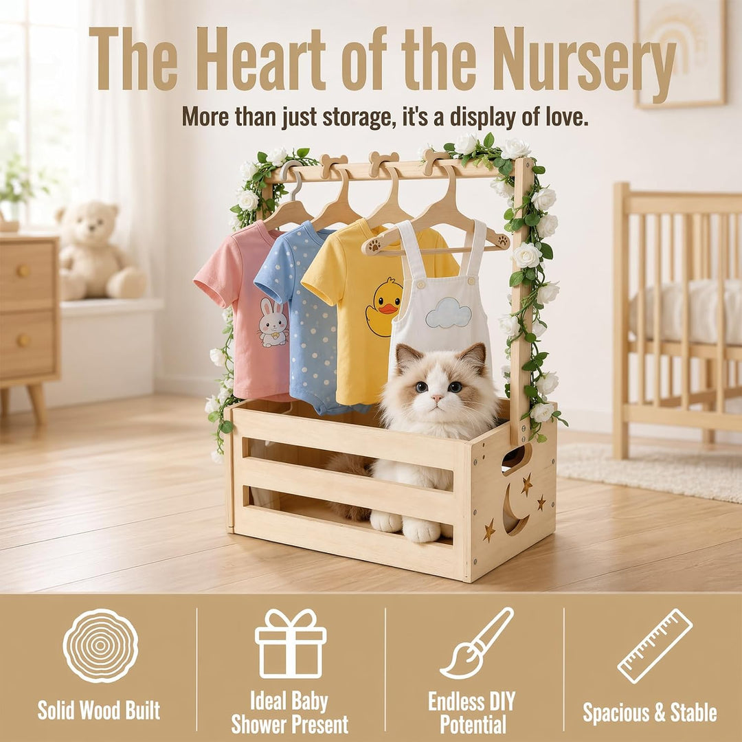 Holz Babyparty Kiste Kleiderbügel Praktische Baby mit Griff, Kinder Kleiderbügel und Girlande -Aufbe