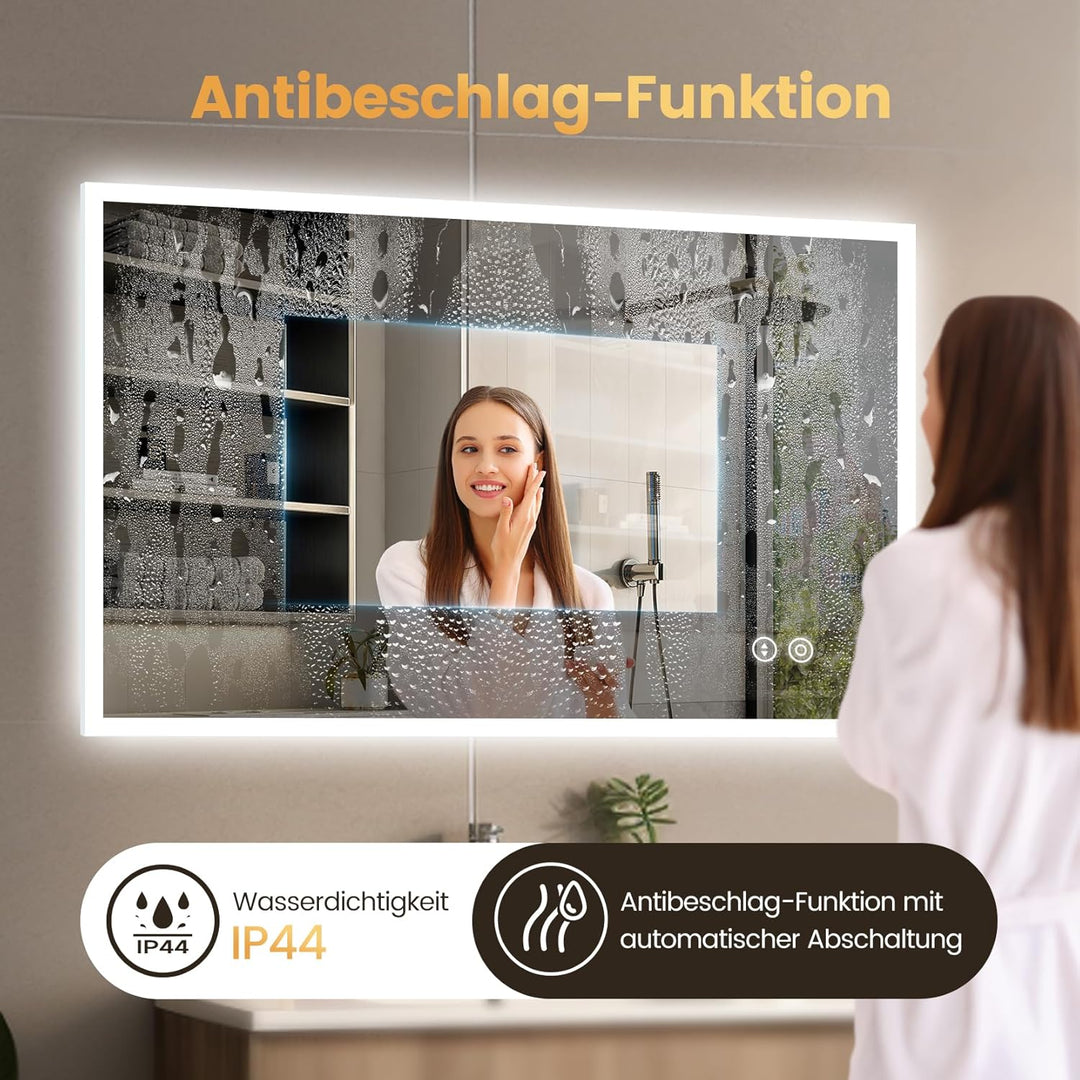 YOLEO Badspiegel mit Beleuchtung 120x80cm, LED Spiegel Wandspiegel mit Steckdose, Badezimmerspiegel